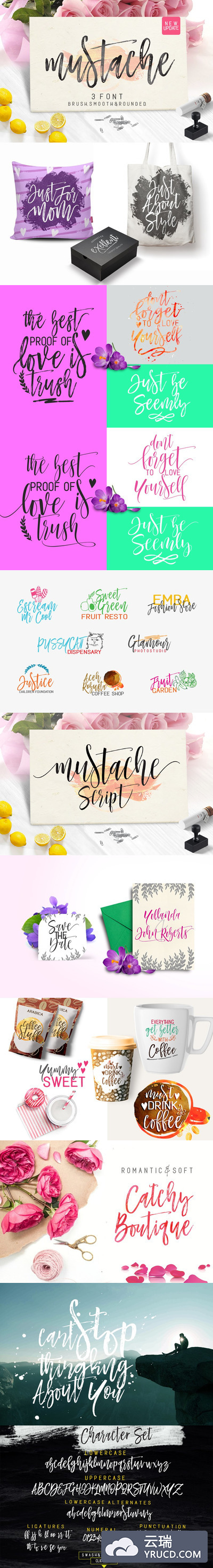 手写艺术设计字体 Mustache Script - 3 font + Swash