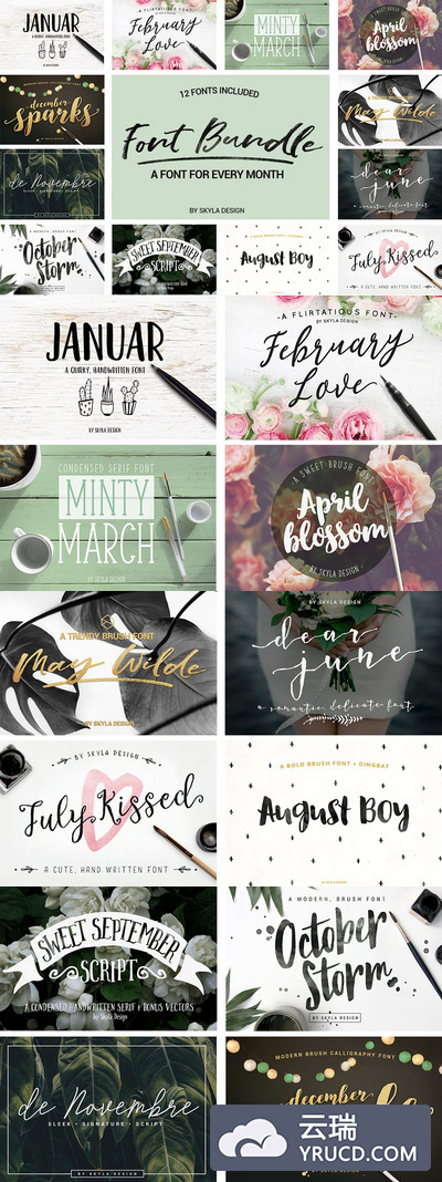 时尚手写书法字体 Font Bundle, Brush scripts + Extras