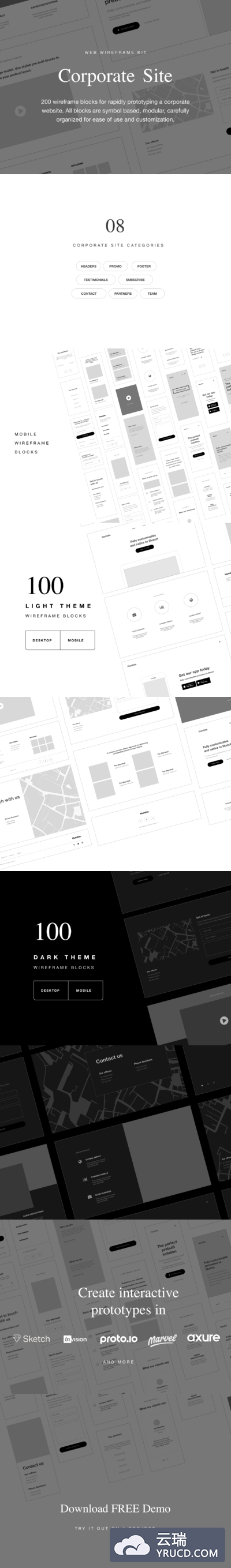 多功能网页线框图产品原型图模板下载[SKETCH]