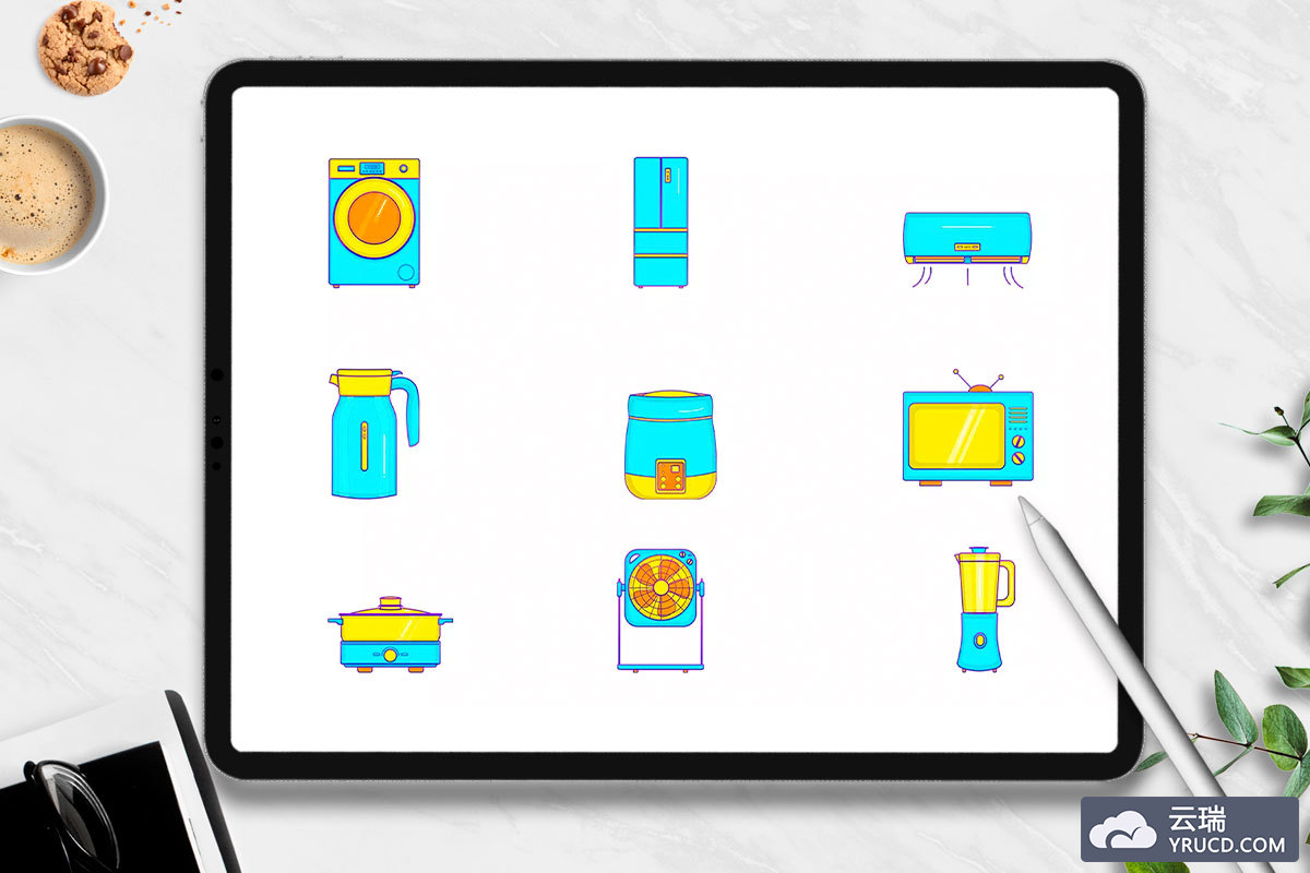 扁平化描边家用电器插画元素
