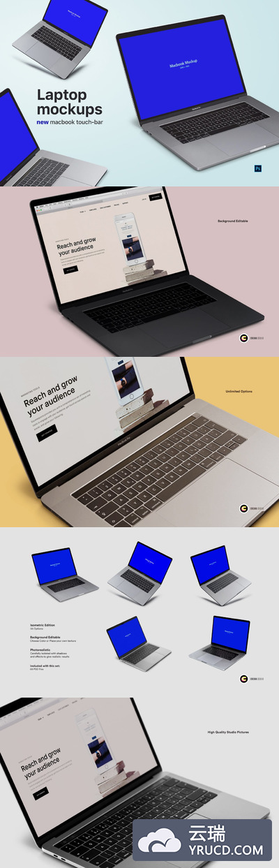 时尚高端高品质的逼真质感MacBook UI样机展示模型mockups