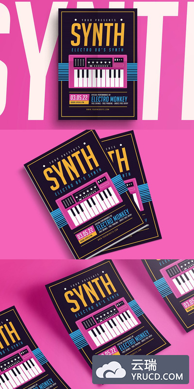 音乐海报模板下载 Synthesizer Music Flyer
