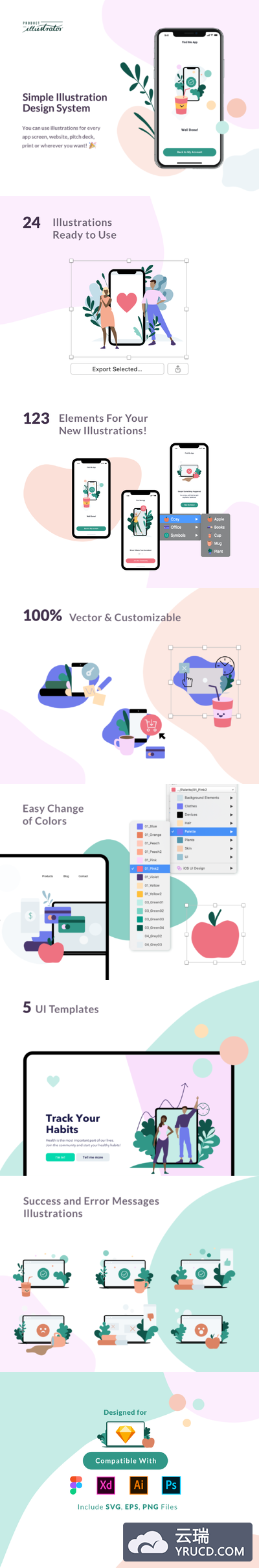 简单的APP多功能插画素材下载[EPS,SKETCH]