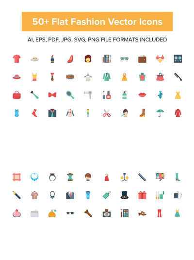 时尚矢量图标素材 50+ Flat Fashion Vector Icons