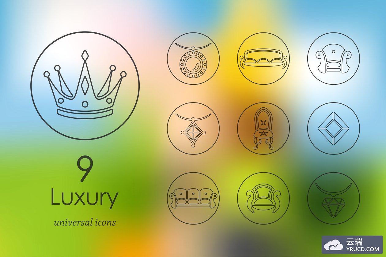 奢华物品图标素材 9 luxury line icons
