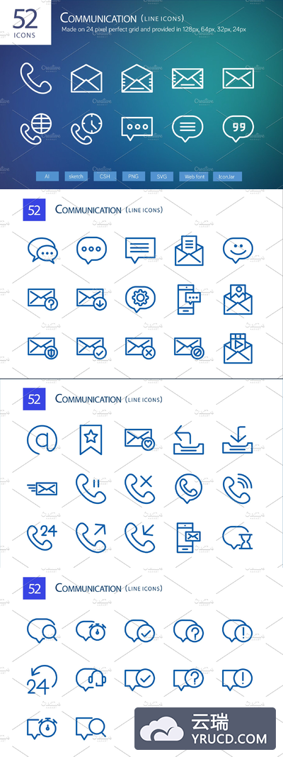 沟通工具图标素材 52 Communication Line Icons