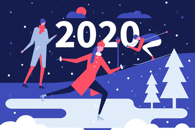 冬季假期有趣的平面设计风格的插图[EPS]