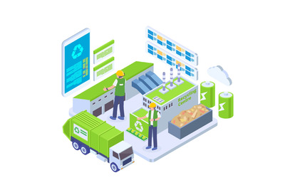 2.5D风格回收厂工厂等距矢量插画[Ai]