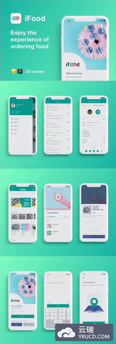 美食外卖相关的APP UI Kit套装下载[Sketch,fig]