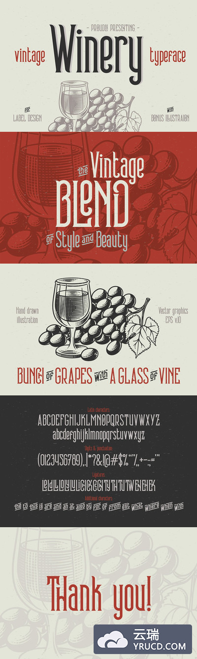 复古矢量插图 Winery font & illustration