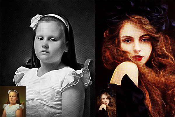 复古戏剧油画效果人物肖像照片处理ps动作