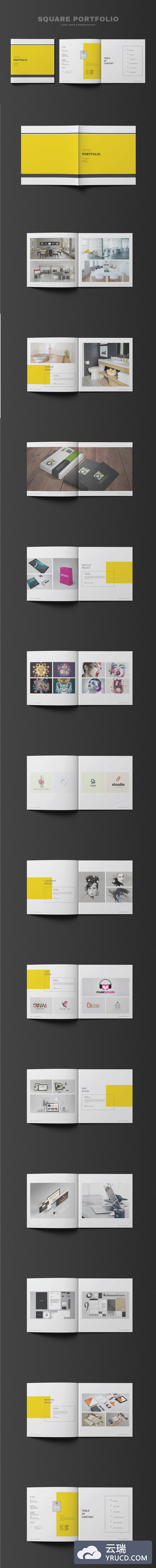 方形平面设计作品集杂志画册模板