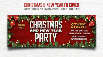 圣诞节广告模板 Christmas & New Year Party FB Cover