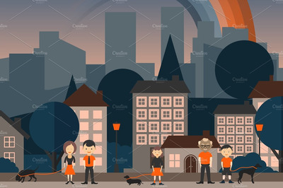 城市中的彩虹插画 Rainbow in the city