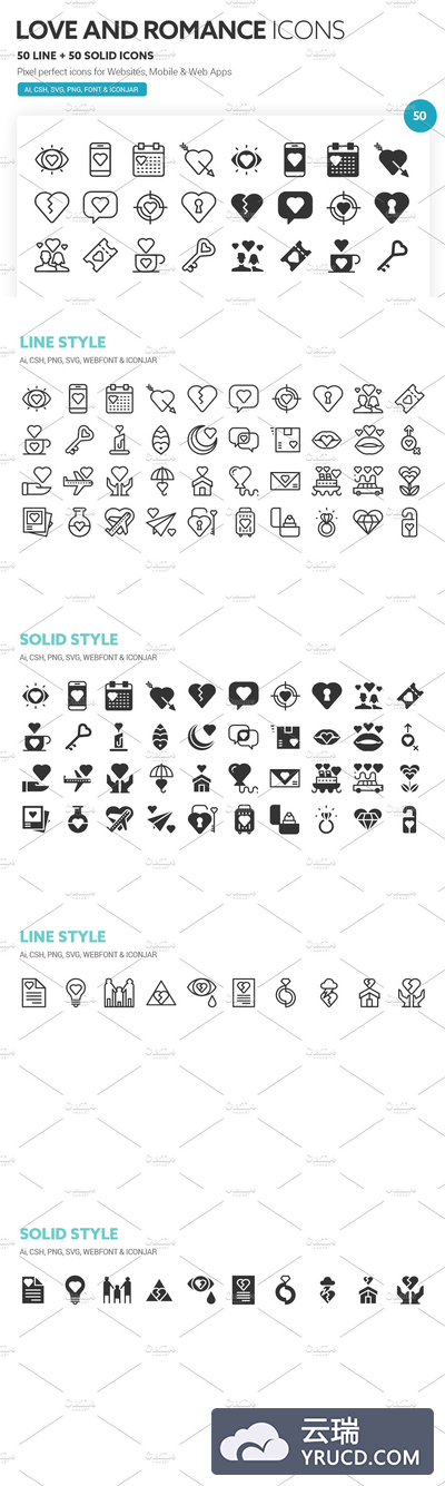 浪漫爱心图标素材 Love and Romance Icons