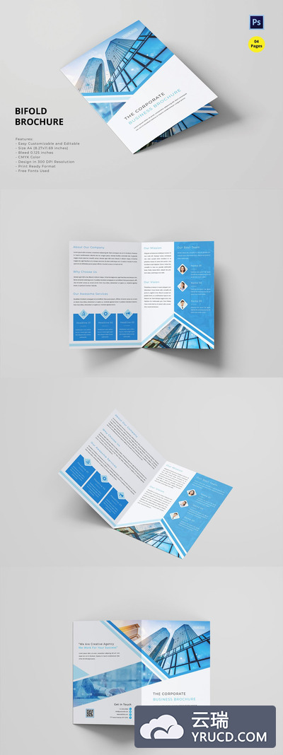 双折页商业广告传单/宣传册设计模板