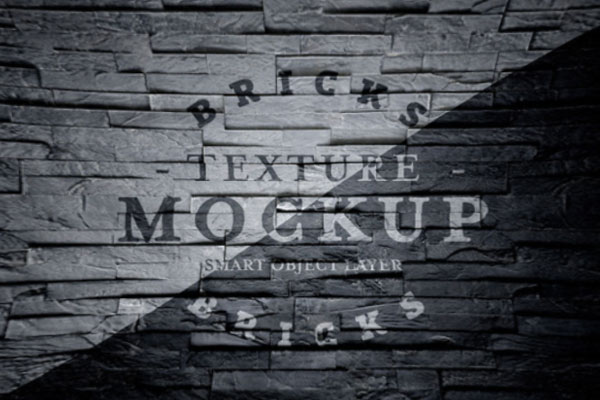 黑砖石墙背景logo展示样机模板