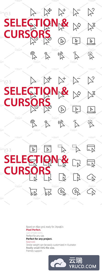 鼠标指针图标素材 60  Selection & Cursors UI icons