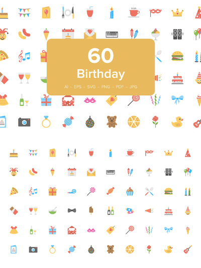 生日元素图标素材 Flat Birthday Icons