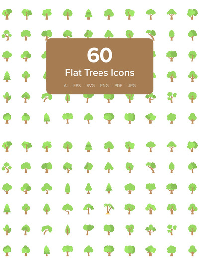 树矢量图标素材 60 Trees Flat Vector Icons