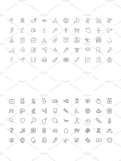 手绘医学图标素材 100 Medical Hand Drawn Doodle Icons