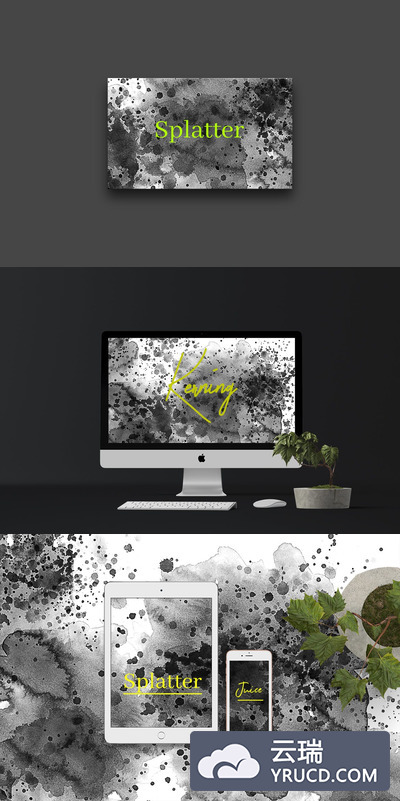 泼墨效果的黑色墨水&水彩背景图案下载[JPG]