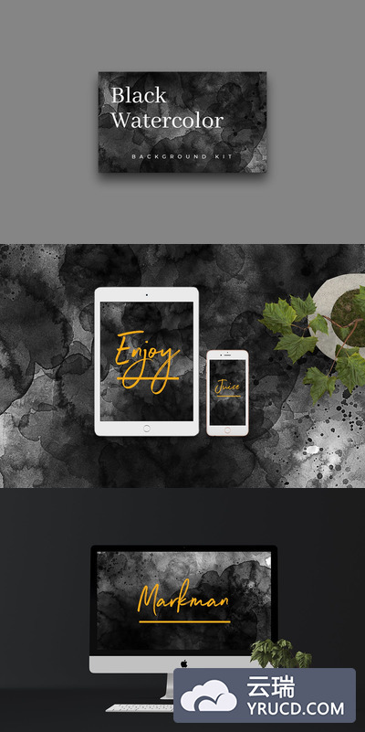 黑色墨水&水彩背景图案下载V02[JPG]