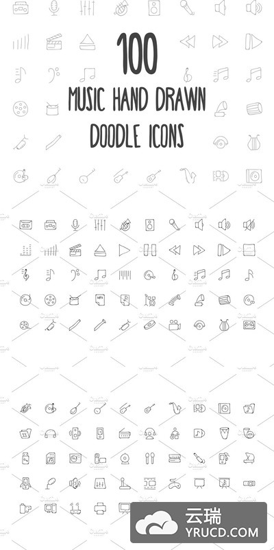手绘音乐涂鸦图标素材 100 Music Hand Drawn Doodle Icons
