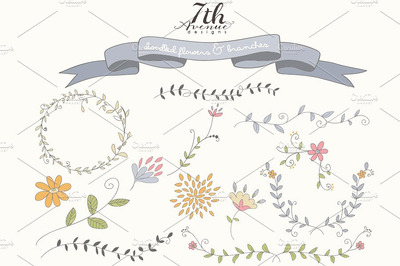 涂鸦花卉插画 Doodled Flowers and Branches