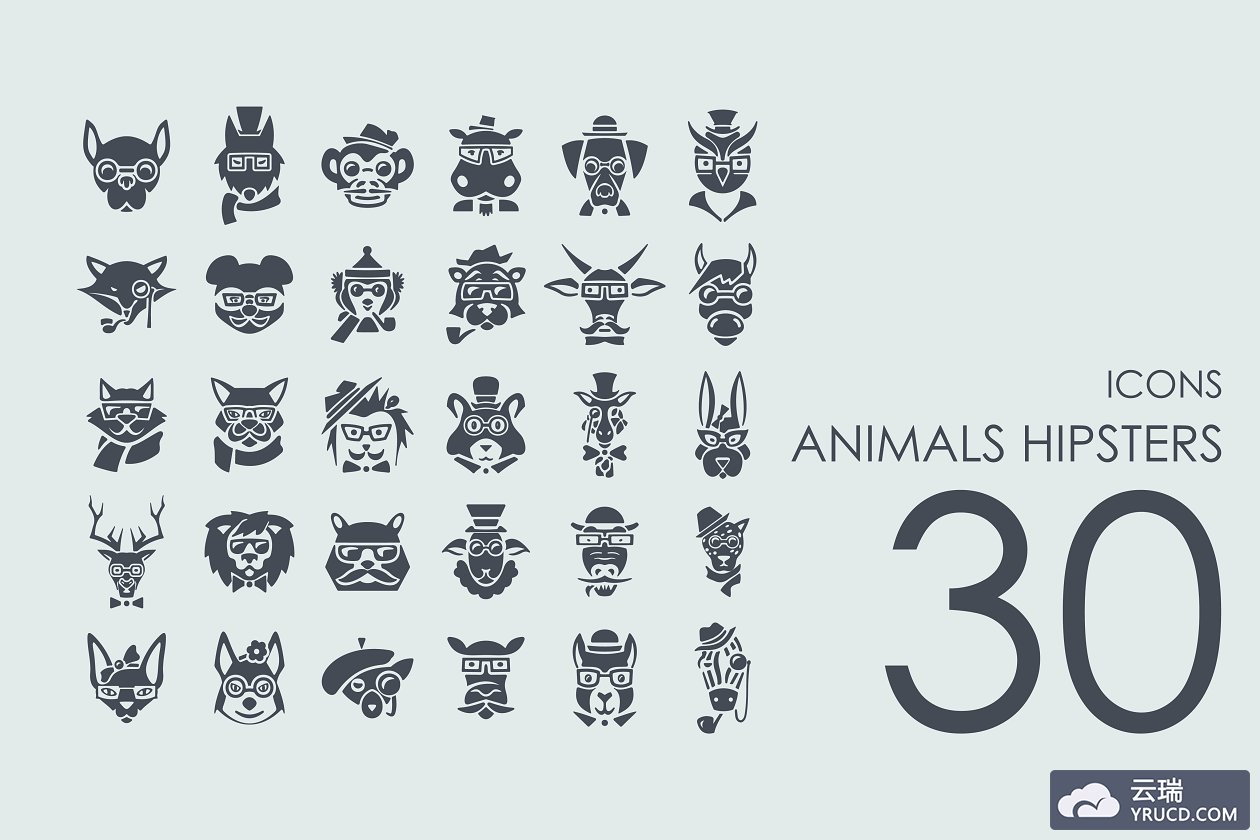 潮人的动物图标 30 animals hipsters icons