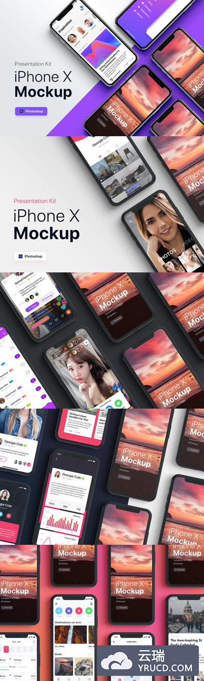 时尚高端逼真质感的iPhone X APP UI样机展示模型mockups