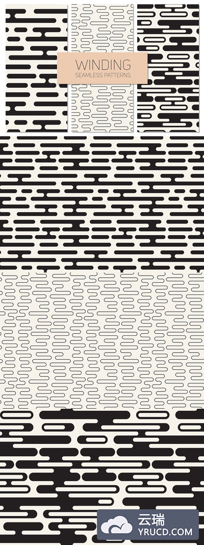 几何无缝图案背景纹理 Winding Seamless Patterns. Set 4