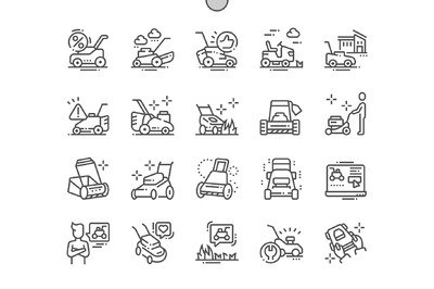 割草机图标素材 Lawn mower Line Icons
