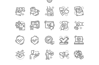 批准审核图标素材 Approve Line Icons