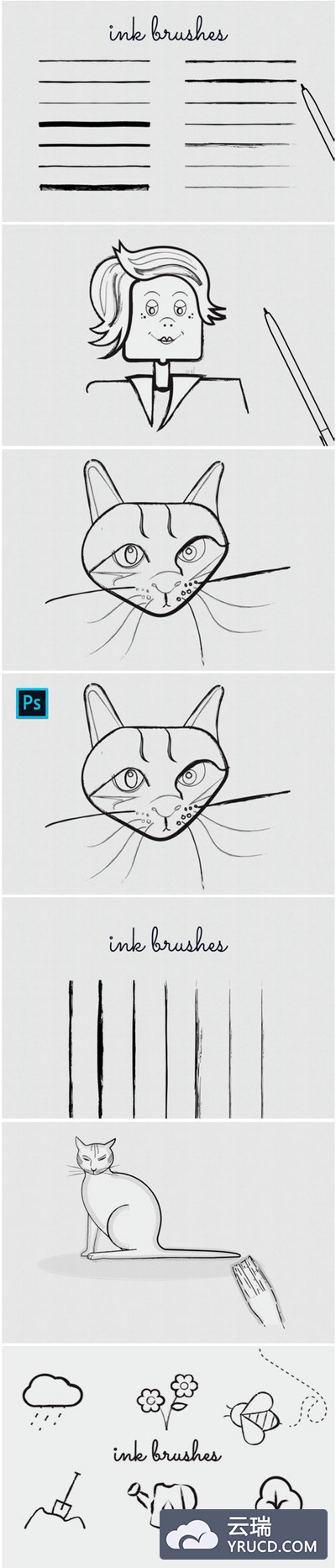 手绘墨水ps绘画笔刷下载