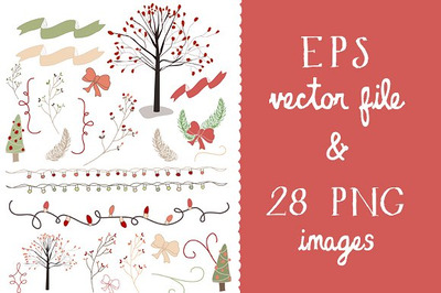 圣诞节涂鸦剪贴画 Christmas Doodles