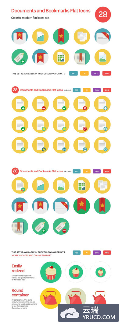 文档和书签平面图标素材 Documents and Bookmarks Flat Icons S