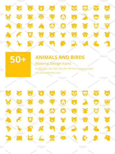动物和鸟类图标素材 50+ Animals and Birds Material Icons
