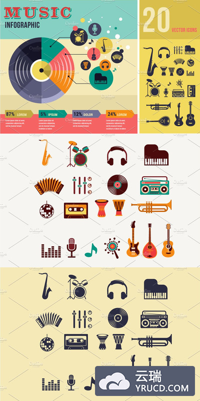 音乐乐器元素插画 Music infographic