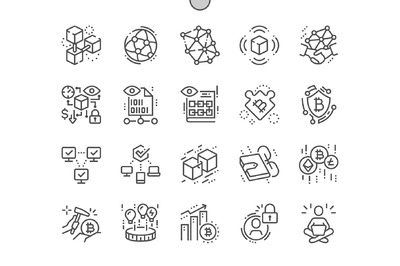区块链图标素材 Blockchain revolution Line Icons