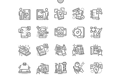 手机app开发图标 Mobile app development Line Icons