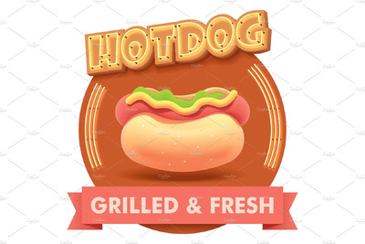热狗徽章插画 Vector hot dog illustration or label