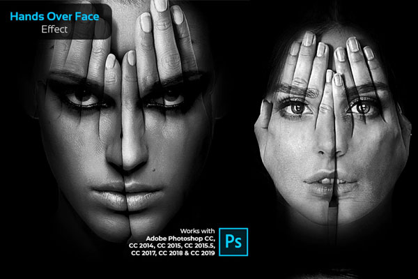 双手遮脸面部效果照片后期处理ps动作