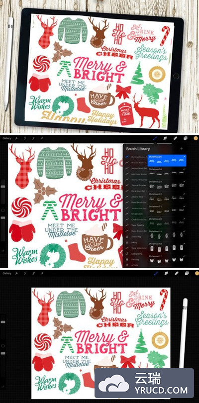 圣诞元素印章Procreate笔刷套装