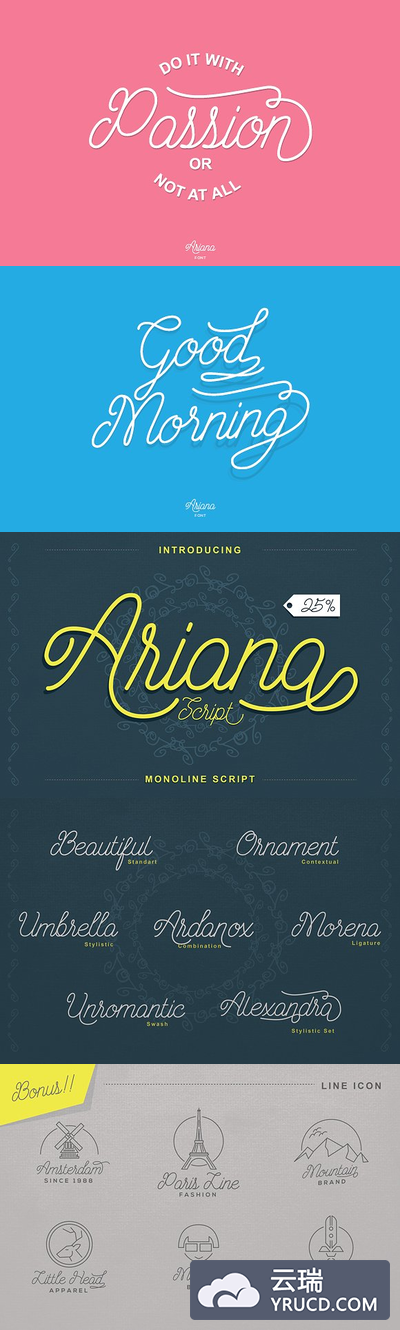 手写设计字体 Ariana Script + Bonus