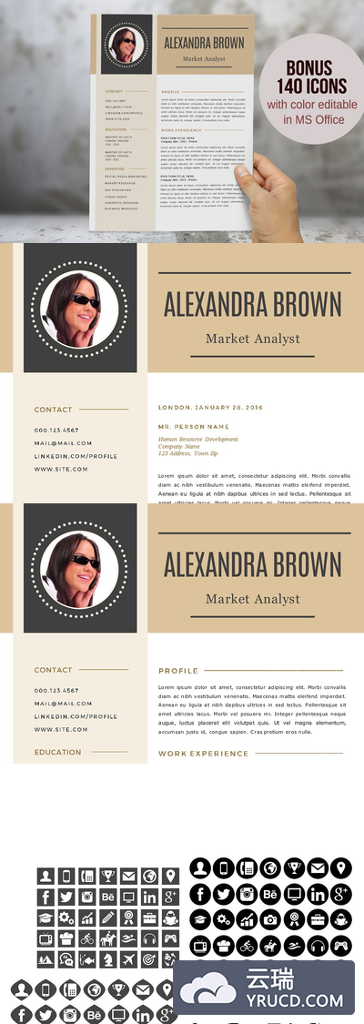 现代化简历模板 Modern 2 in 1 photo Word resume