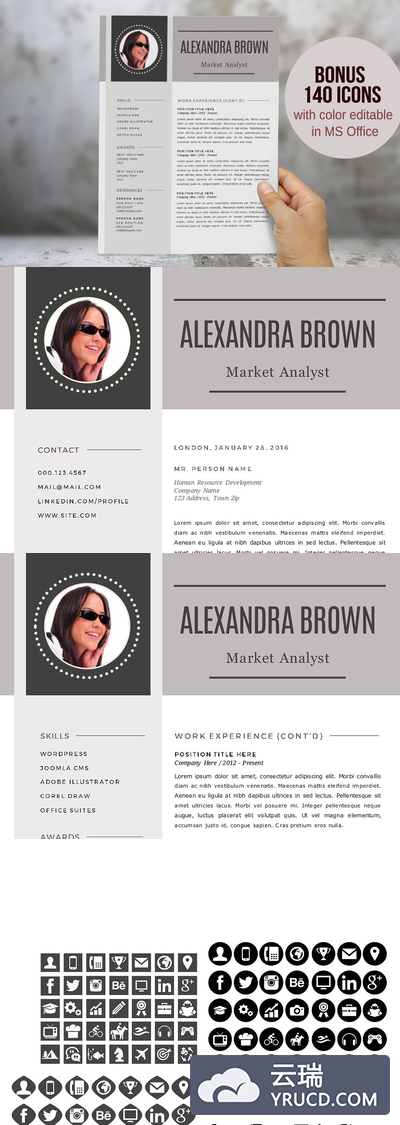 现代化简历模板 Modern 2 in 1 photo Word resume