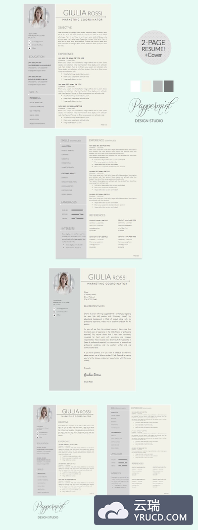 简历设计模板 Giulia Rossi Resume Template + Cover