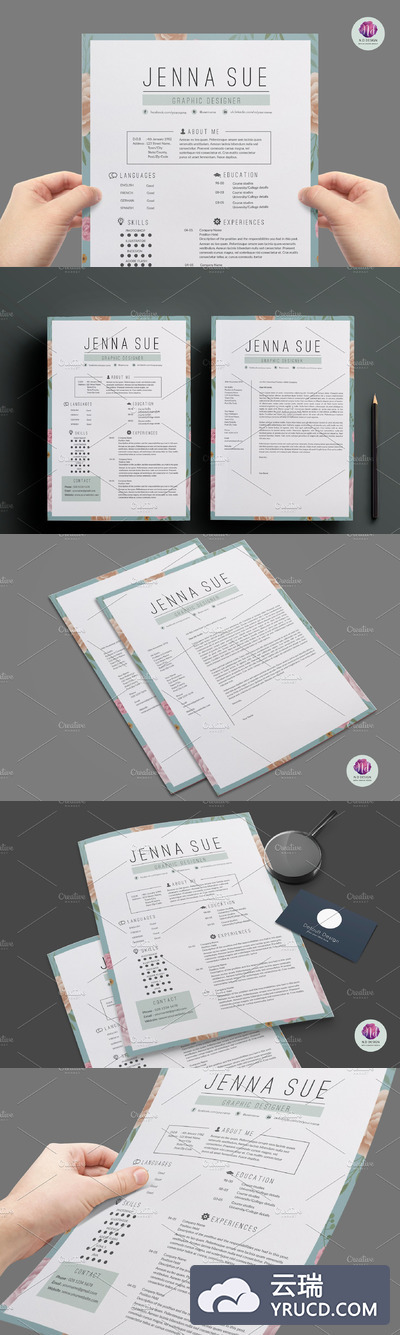 现代化花卉素材简历模板 Modern resume template