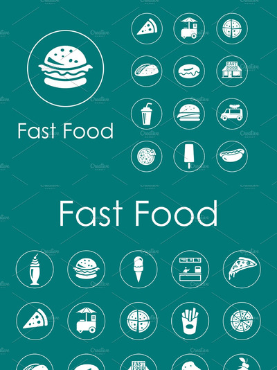 简单的快餐图标素材 Set of fast food simple icons